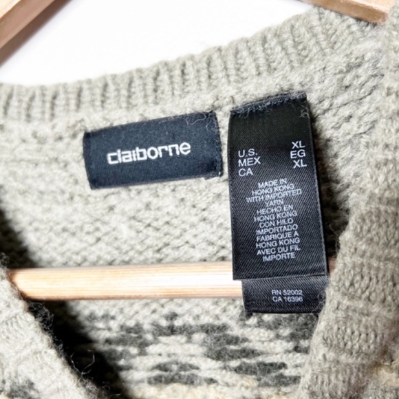 Liz Claiborne Vintage Wool Blend Aztec Pattern Stripes Grandpa Knit Sweater - Picture 15 of 16